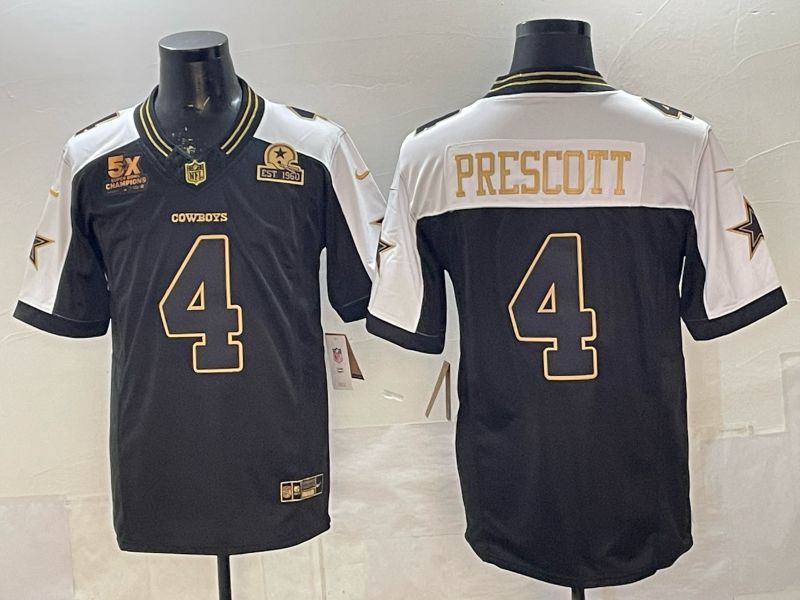 Men 2026 Dallas Cowboys #4 Prescott Black Gold 6th generations Nike Limited NFL Jersey style 02